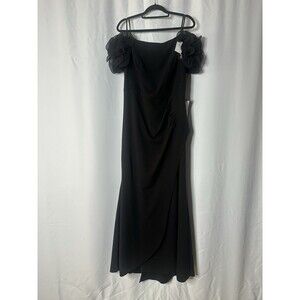 Xscape Women's Black Scuba Crepe Ruffled Off-The-Shoulder Gown Dress Size 16W